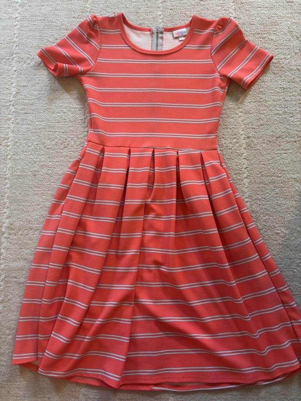 LuLaRoe Coral and blue Striped Midi Dress